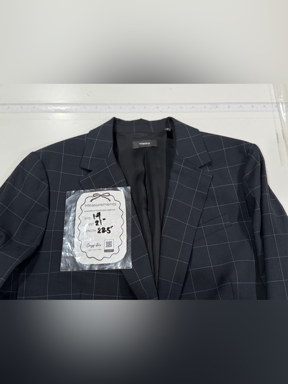 Theory Staple Blazer Size 14 Windowpane Wool Blend Charcoal Grid Jacket K0505105 - Picture 7 of 7
